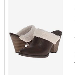 MIA-Mitzy Brown Sherpa top/inner lined heeled 3.25” slip on mule-Size 6.5 New